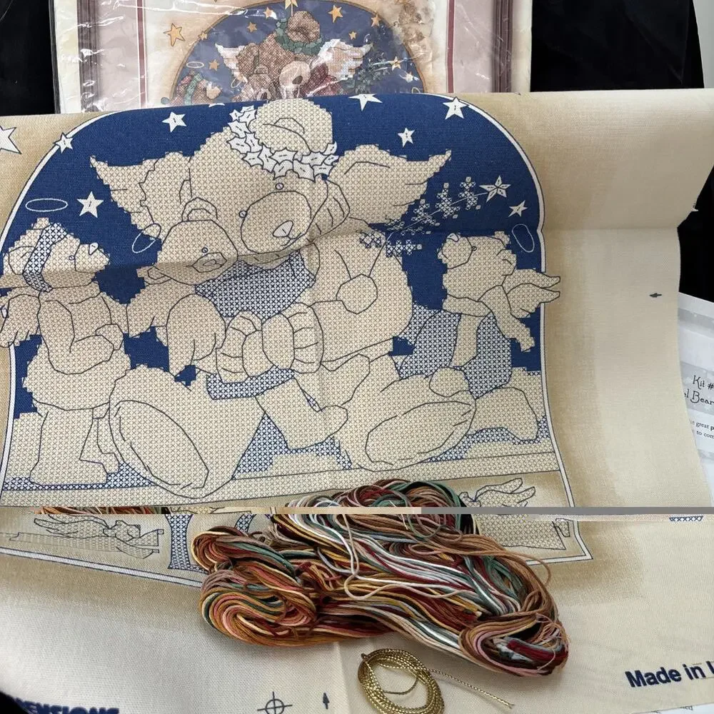 Angel Bear Love Stamped Cross Stitch Kit Dimensions Unworked 12x12 NEW Open Bag